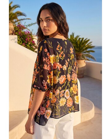 Roman Floral Print Sequin Tunic Top