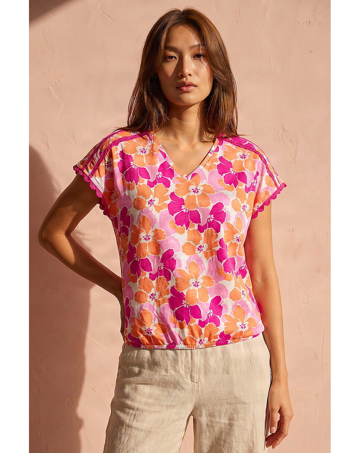 New In - Roman Floral Print Ric Rac Trim Top