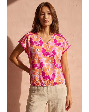 Roman Floral Print Ric Rac Trim Top