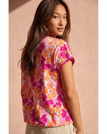 Roman Floral Print Ric Rac Trim Top