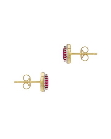 9ct Yellow Gold Lab Diamond Ruby Earring