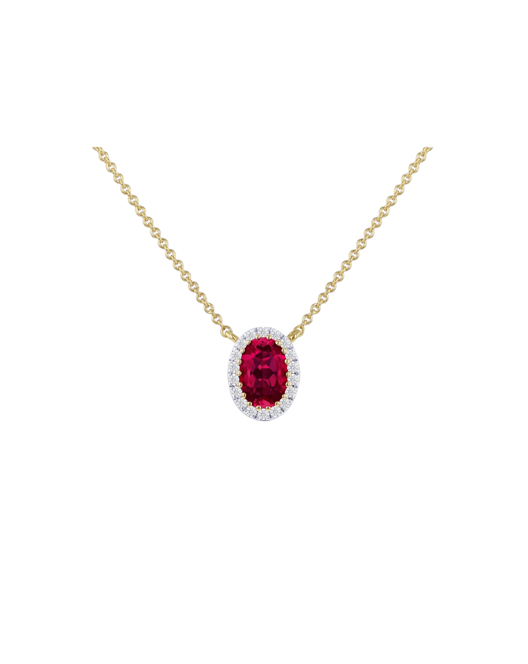 New In - 9ct Yellow Gold Lab Diamond Ruby Neclace