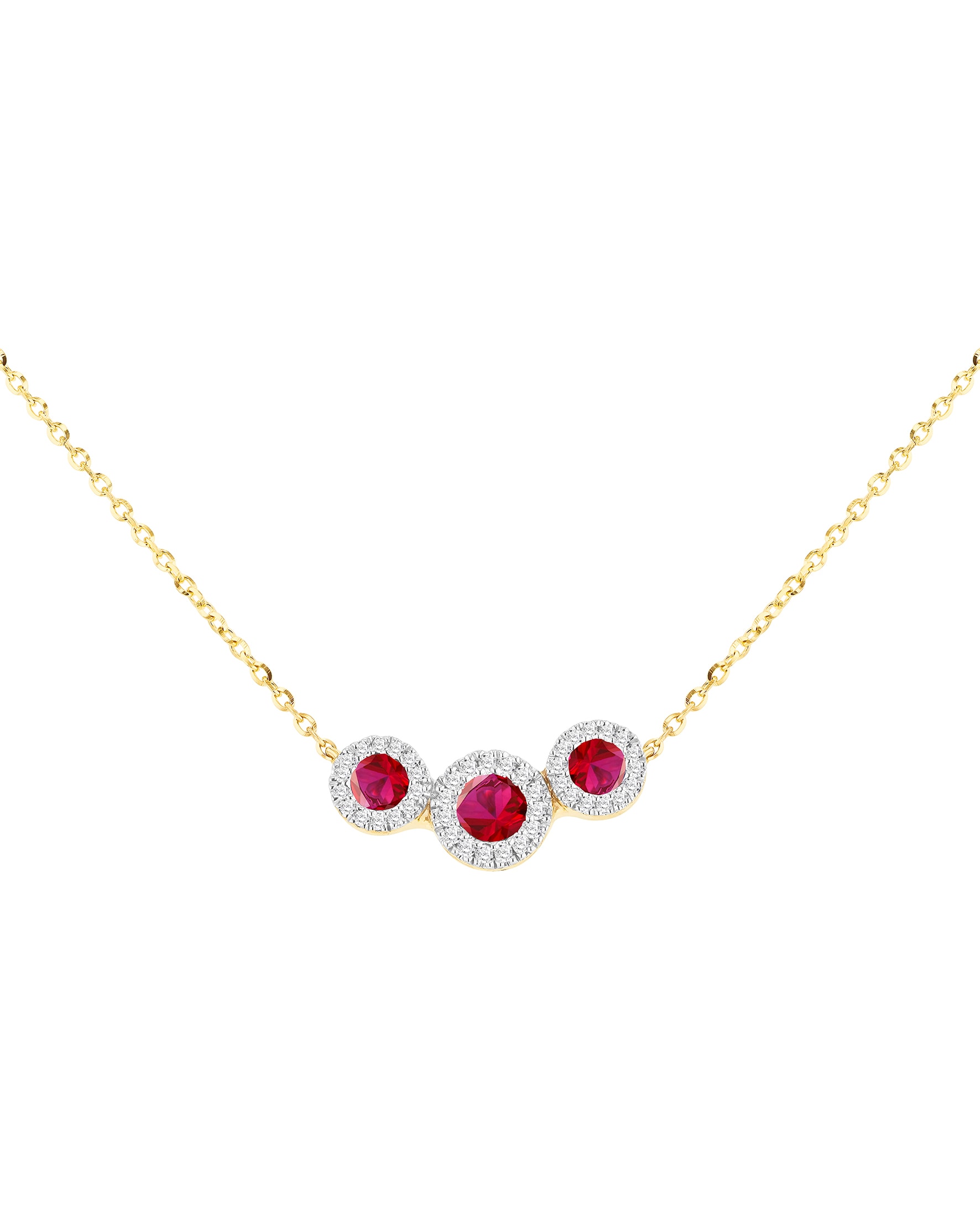 New In - 9ct Yellow Gold Lab Diamond Ruby Neclace
