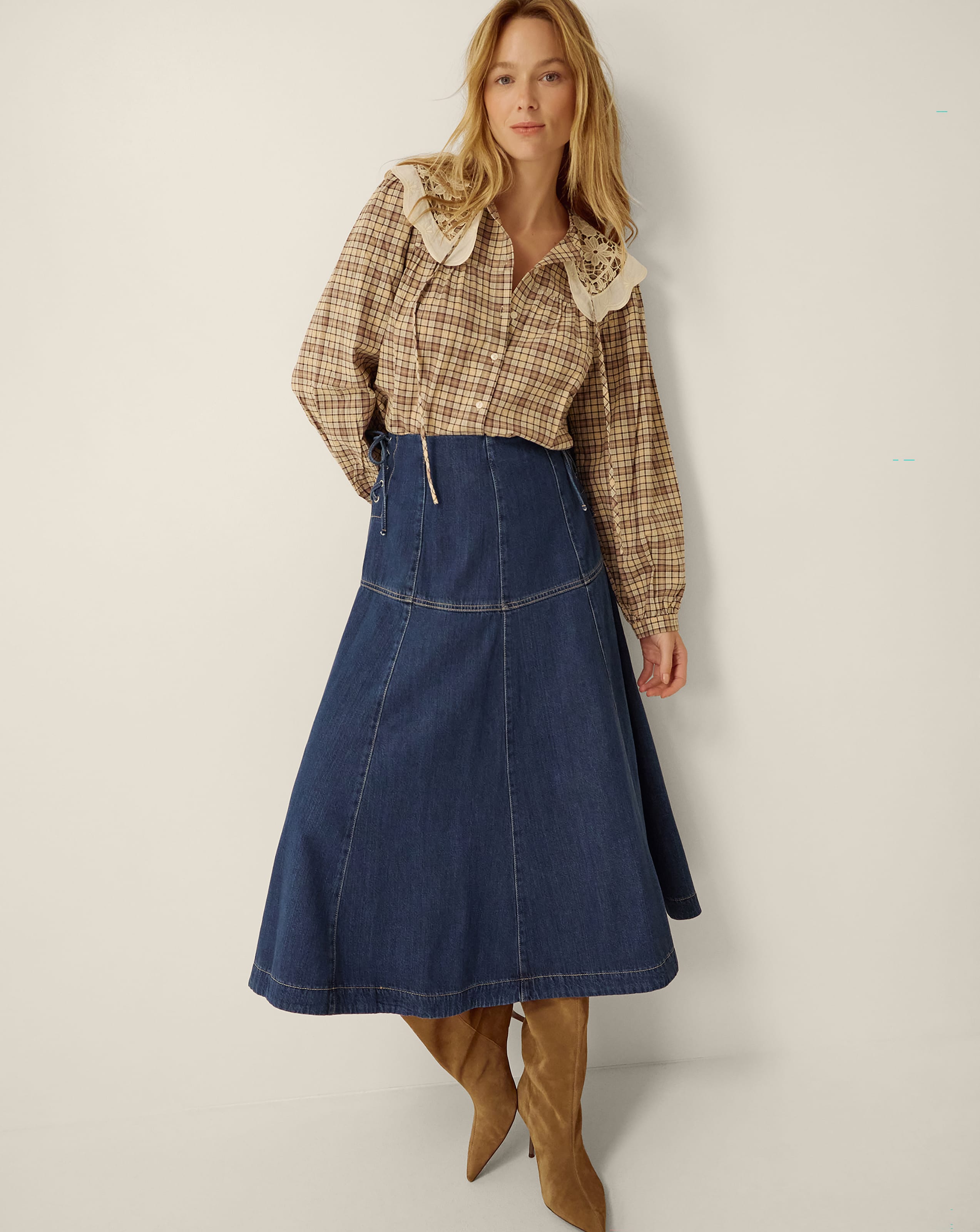 New In - Monsoon Macy Tie Side Denim Midi Skirt