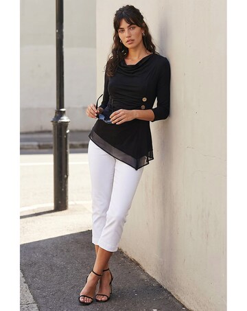 Roman Button Detail Chiffon Hem Top