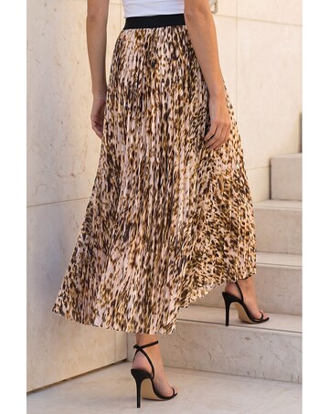 Roman Animal Print Pleated Midi Skirt