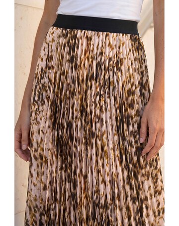 Roman Animal Print Pleated Midi Skirt