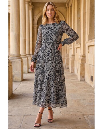 Roman Floral Rose Midi Dress