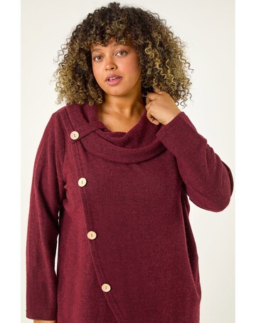 Roman Curve Cowl Neck Button Wrap Top