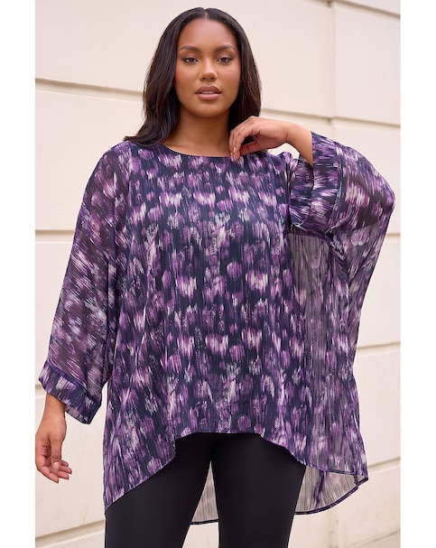 Roman Curve Swirl Print Metallic Top