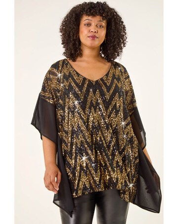 Roman Curve Zig Zag Sequin Overlay Top