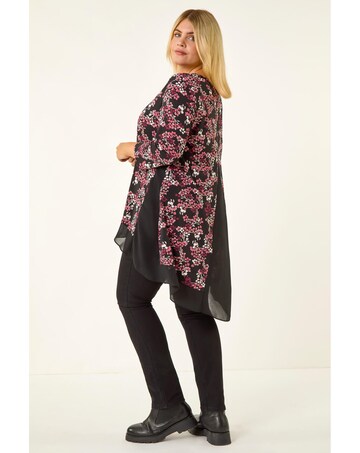 Roman Curve Floral High Low Chiffon Top