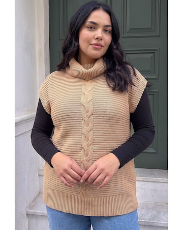 Roman Curve High Neck Tabard Knit Top