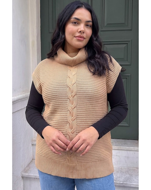 Roman Curve High Neck Tabard Knit Top