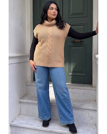 Roman Curve High Neck Tabard Knit Top