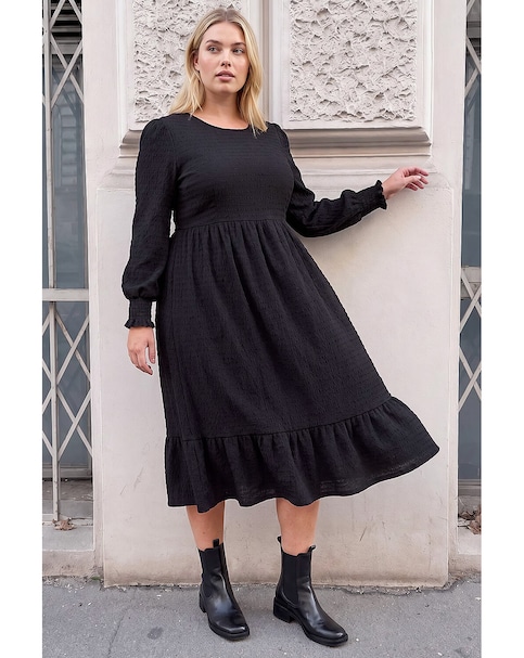 Roman Curve Gathered Stretch Midi Dress