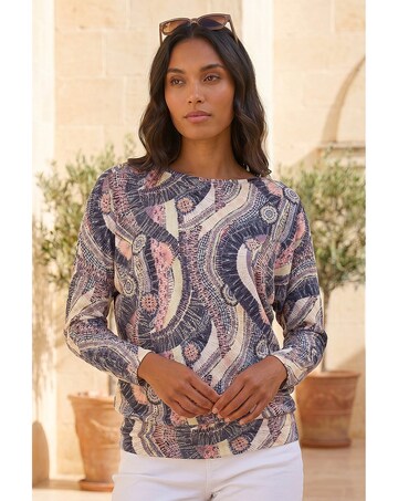 Roman Abstract Banded Hem Stretch Top