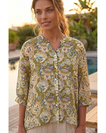 Roman Floral Print Notch Neck Blouse