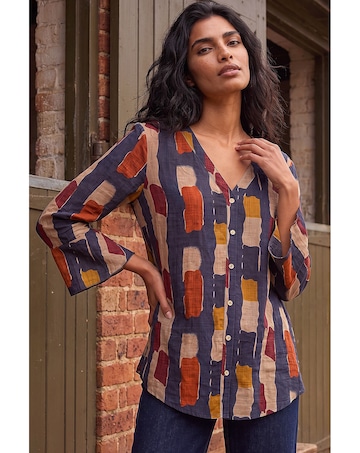 Roman Abstract Print Buttoned Blouse