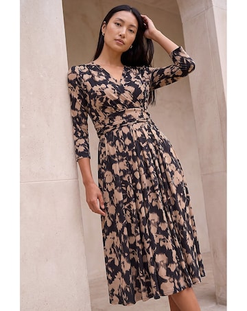 Roman Abstract Floral Wrap Midi Dress