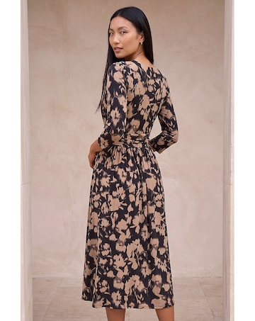 Roman Abstract Floral Wrap Midi Dress