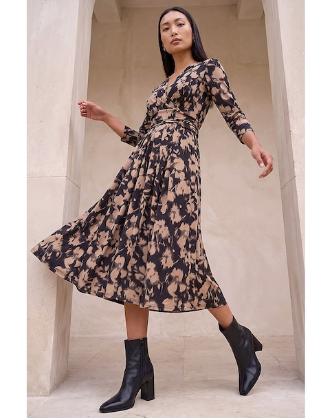 Roman Abstract Floral Wrap Midi Dress