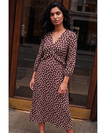 Roman Frill Polka Dot Midi Dress