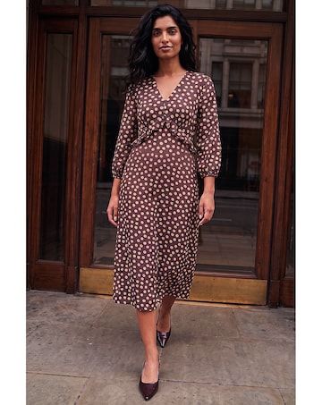 Roman Frill Polka Dot Midi Dress