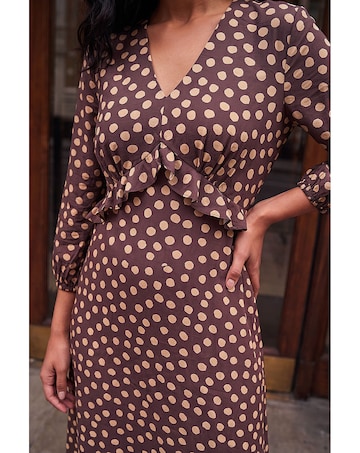 Roman Frill Polka Dot Midi Dress