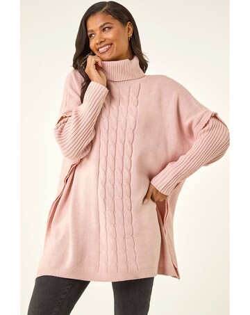 Roman Cable Knit Roll Neck Poncho Jumper