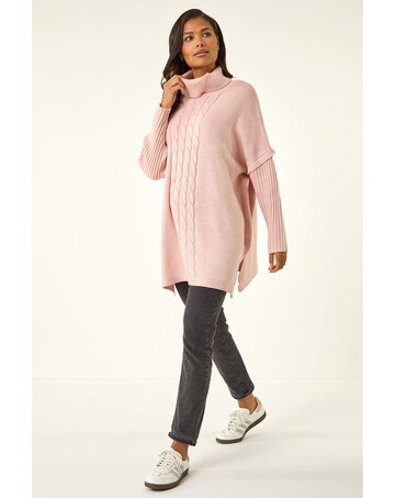 Roman Cable Knit Roll Neck Poncho Jumper