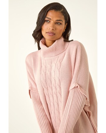 Roman Cable Knit Roll Neck Poncho Jumper