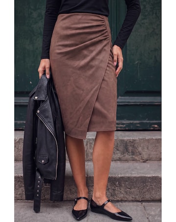 Roman Faux Suede Ruched Side Skirt