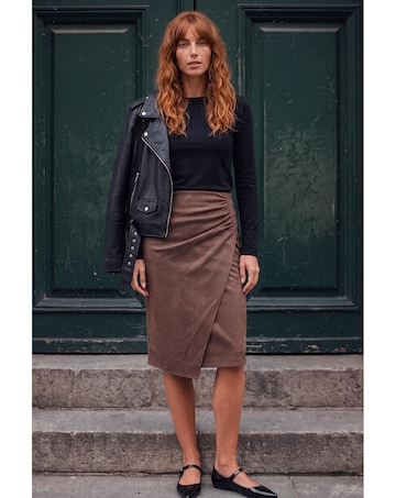 Roman Faux Suede Ruched Side Skirt