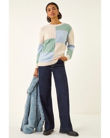 Roman Colour Block Cable Knit Jumper