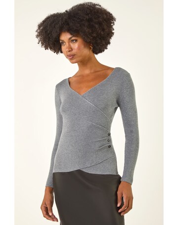 Roman Wrap Button Detail Knit Jumper