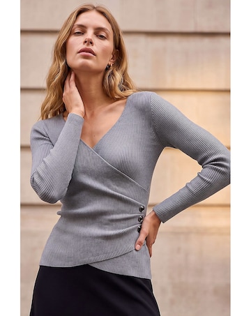 Roman Wrap Button Detail Knit Jumper