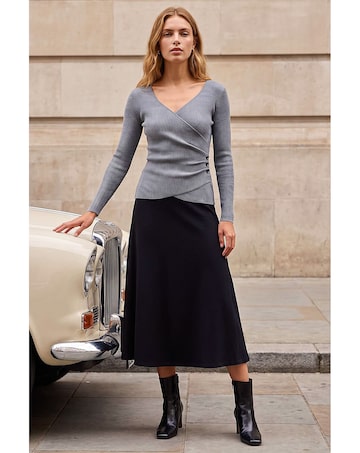 Roman Wrap Button Detail Knit Jumper