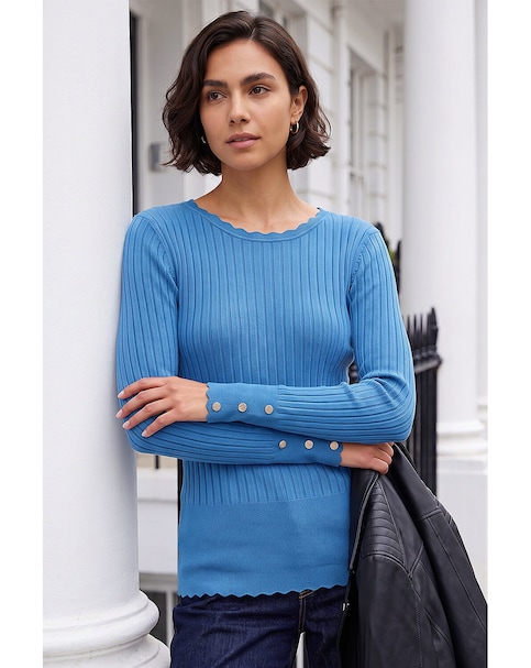 Roman Button Ribbed Longline Jumper