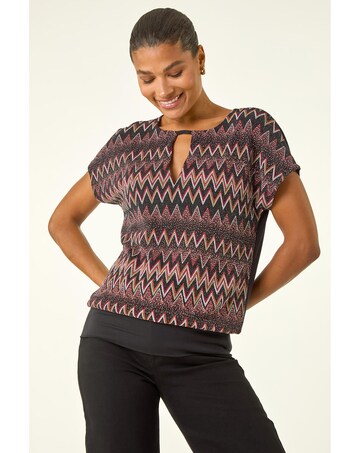 Roman Zig Zag Print Bubble Hem Top
