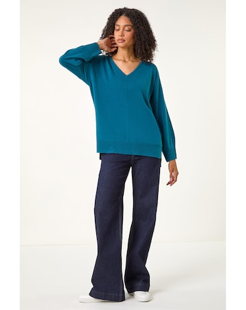 Roman V-Neck Side Split Knit Sweater