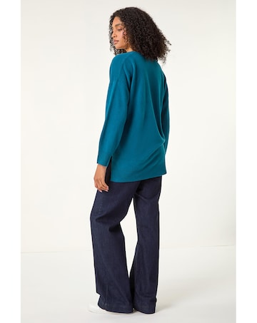 Roman V-Neck Side Split Knit Sweater