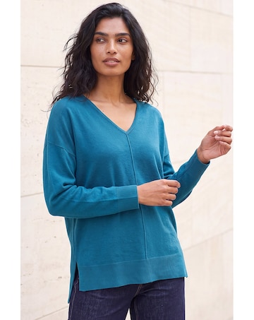 Roman V-Neck Side Split Knit Sweater