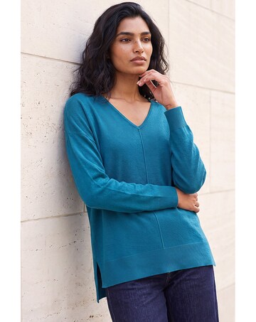 Roman V-Neck Side Split Knit Sweater