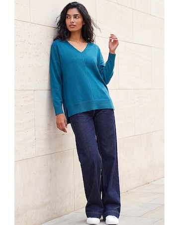 Roman V-Neck Side Split Knit Sweater