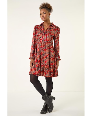 Roman Floral Print Button Stretch Dress