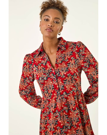 Roman Floral Print Button Stretch Dress