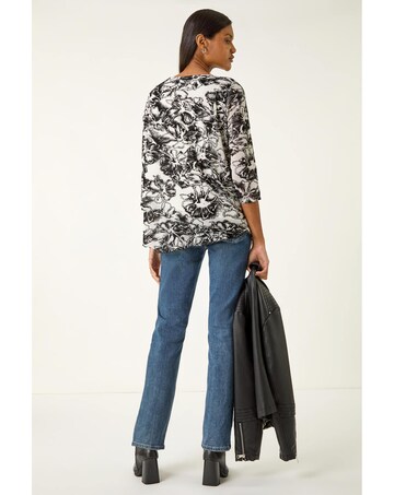 Roman Flock Floral Asymmetric Hem Top