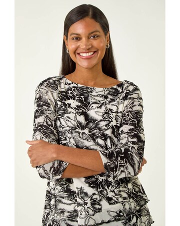 Roman Flock Floral Asymmetric Hem Top