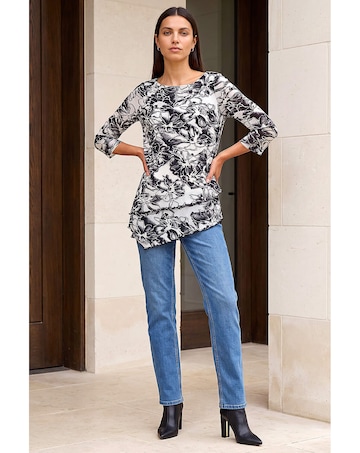 Roman Flock Floral Asymmetric Hem Top